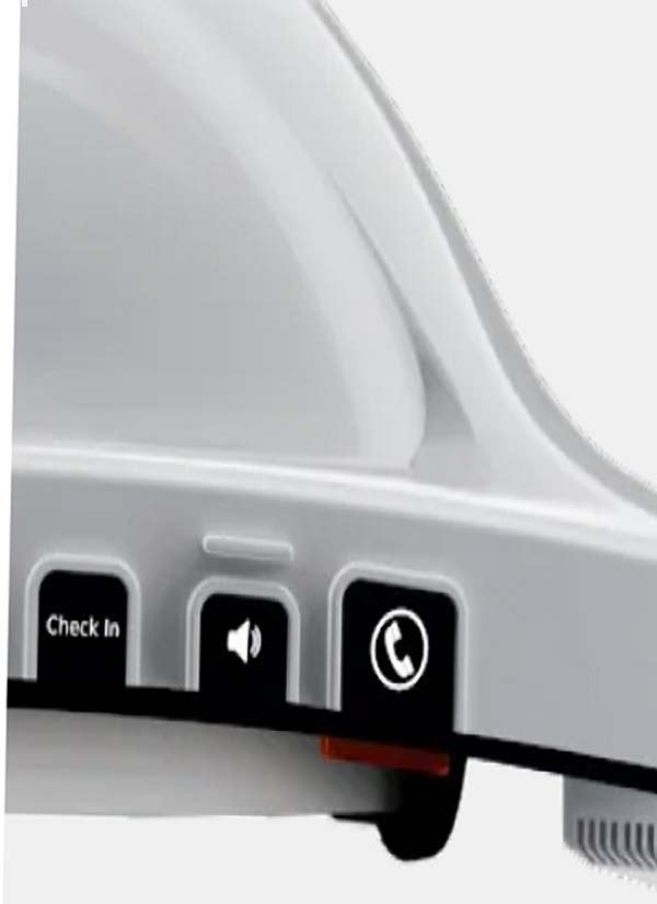Close-up of the left-side buttons: Check In, volume and walkie-talkie